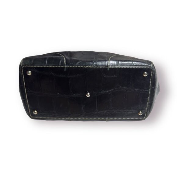 Dooney & Bourke Satchel Handbag Black Croc Embossed Leather Reversible Clip Lock - Picture 3 of 8